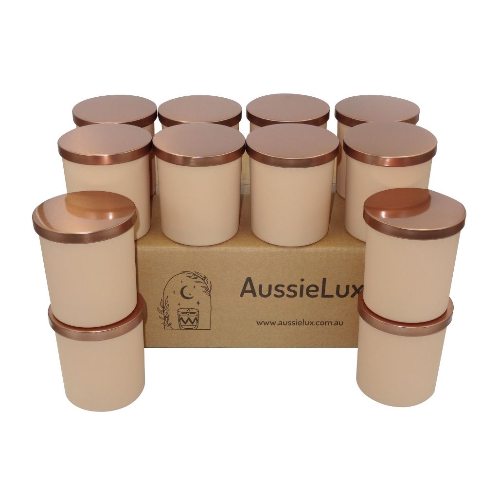 Luxury Glass Candle Jars with Lids for Making Candles, Wholesale (12 Jars - Pale Peach Colour)
